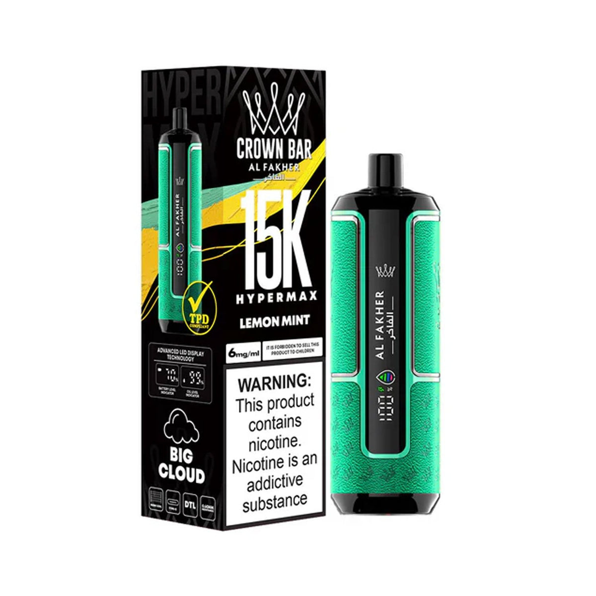 LEMON MINT AL FAKHER CROWN BAR HYPERMAX DISPOSABLE 15000 PUFFS