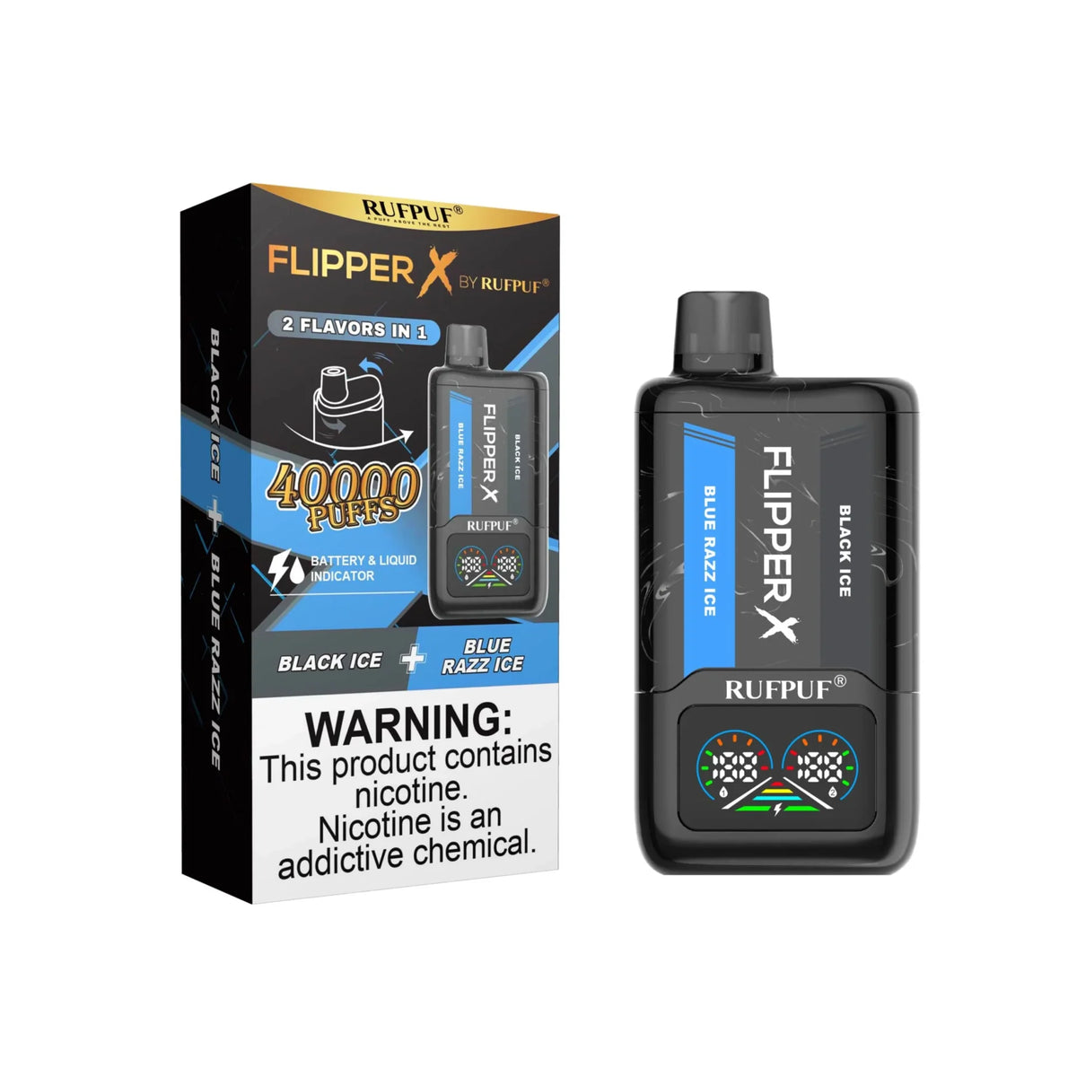 BLACK ICE AND BLUE RAZZ ICE RUFPUF FLIPPER X DISPOSABLE 40000 PUFFS