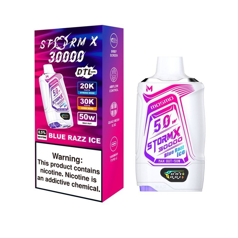 BLUE RAZZ ICE MOSMO STORM X DISPOSABLE 30000 PUFFS