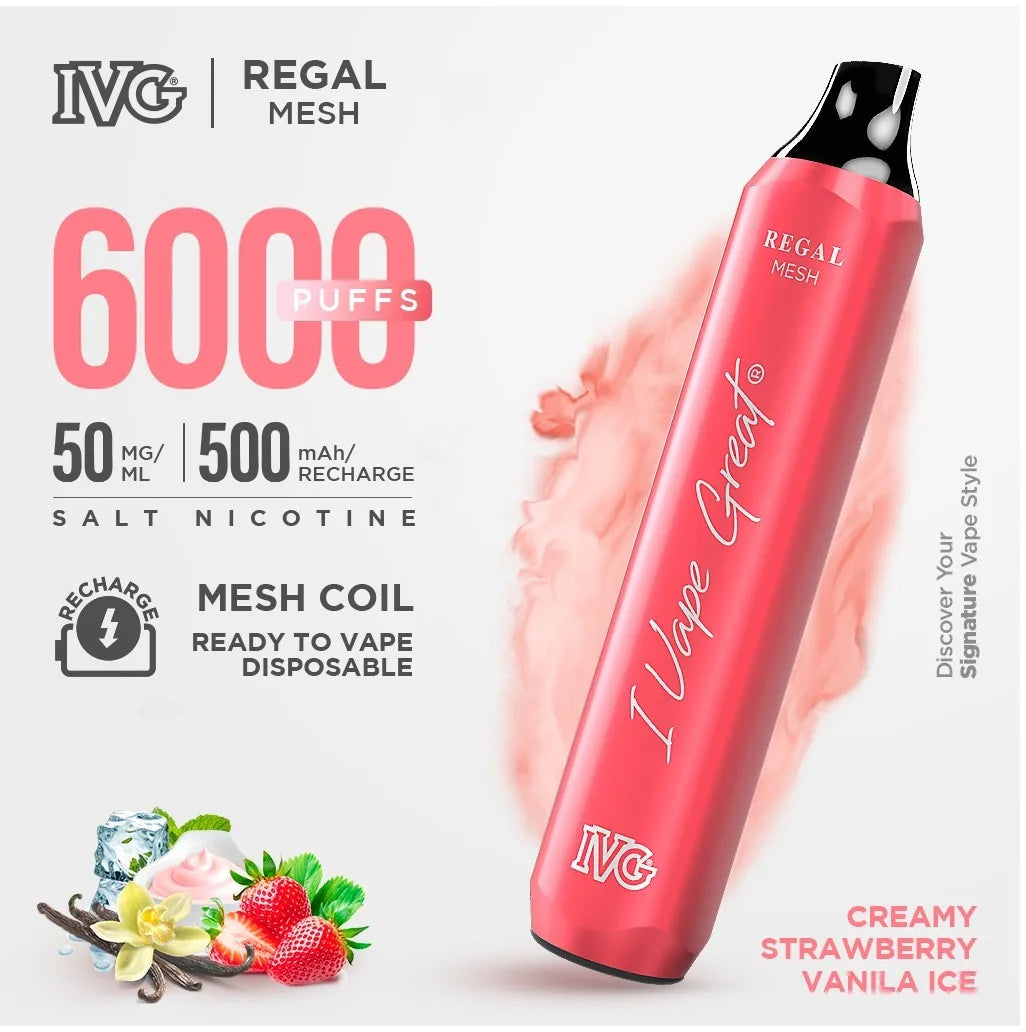 CREAMY STRAWBERRY VANILA ICE IVG REGAL DISPOSABLE  6000 PUFF