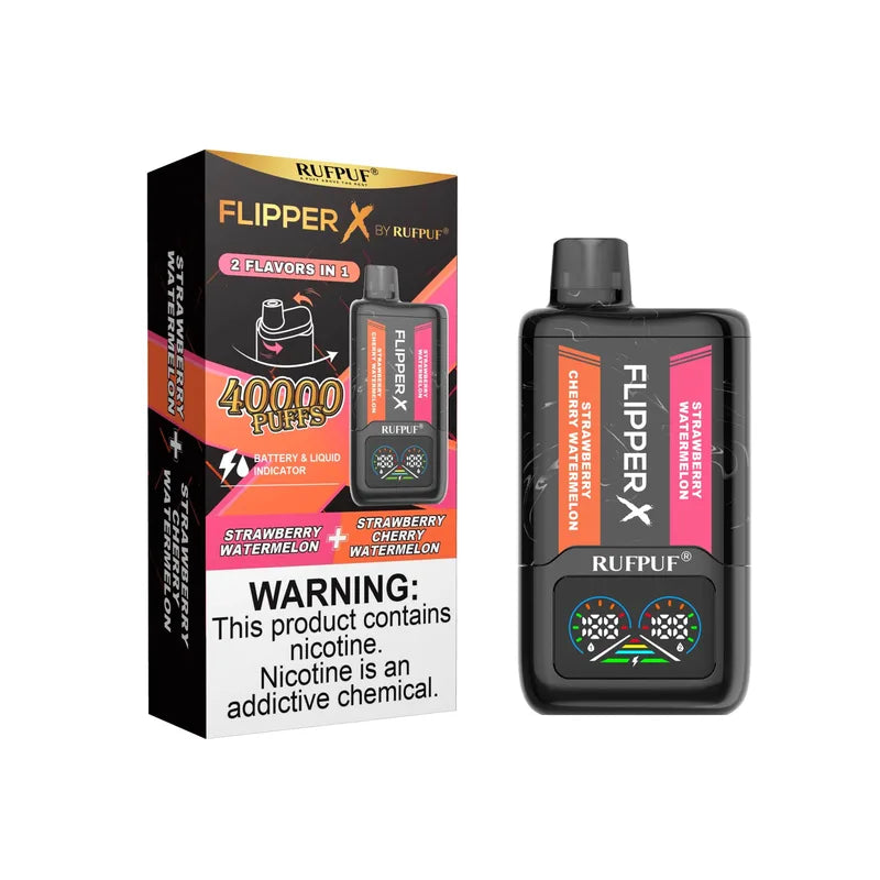 STRAWBERRY WATERMELON AND STRAW CHERRY WATERMELON RUFPUF FLIPPER X DISPOSABLE 40000 PUFFS