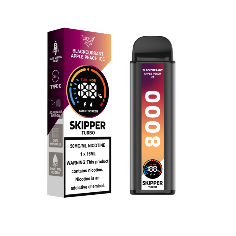 BLACKCURRANT APPLE PEACH ICE SKIPPER TURBO 10K DISPOSABLE BLACKCURRANT APPLE PEACH ICE SKIPPER TURBO 10K DISPOSABLE