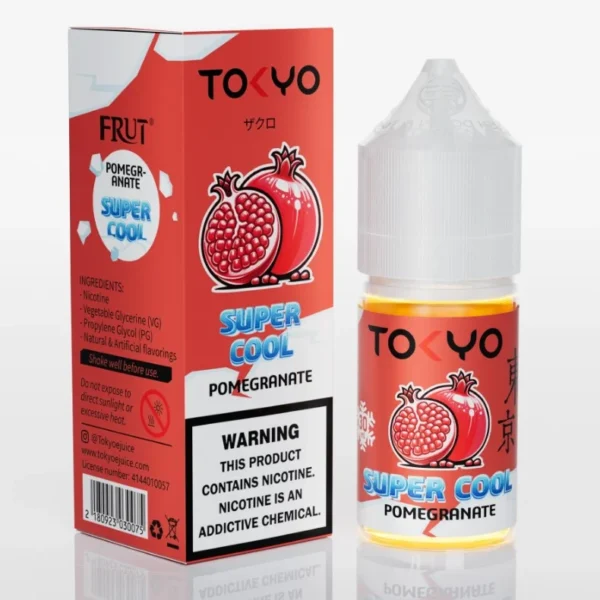 <h1>POMEGRANATE TOKYO SUPER COOL</h1> The <strong data-start="141" data-end="178">Tokyo Super Cool Pomegranate 30ml</strong> e-liquid delivers a bold, tangy pomegranate flavor enhanced with a refreshing menthol chill. Available in 35mg and 50mg nicotine strengths, it's crafted for pod systems, offering a smooth and satisfying throat hit. Perfect for vapers seeking a fruity and icy vape experience. <strong>YOU CAN EXPLORE MORE TOKYO SUPER COOL SERIES <a href="https://rockstarvapor.co/product-category/tokyo-super-cool-series/">HERE!</a></strong> <p class="selectable-text copyable-text iq0m558w g0rxnol2" dir="ltr"><span class="selectable-text copyable-text">At Rockstar, we believe every purchase is an experience of convenience, quality, and satisfaction.</span></p> <p class="selectable-text copyable-text iq0m558w g0rxnol2" dir="ltr"><span class="selectable-text copyable-text jv8stmnn">*</span><b><strong class="selectable-text copyable-text nbipi2bn">Price Match Guarantee:</strong></b><span class="selectable-text copyable-text jv8stmnn">*</span><span class="selectable-text copyable-text"> We’re committed to offering you the best value on your purchases. If you find a lower price on an identical item from a competitor, simply let us know, and we’ll beat it.</span></p> <p class="selectable-text copyable-text iq0m558w g0rxnol2" dir="ltr"><span class="selectable-text copyable-text">Shop with confidence, knowing that you’re getting the best deal possible. Enjoy the ease of browsing and purchasing from the comfort of your home, Explore our catalog, place order, and get doorstep delivery. Our knowledgeable and friendly team is here to assist you with your order to make your shopping enjoyable,</span></p> <p class="selectable-text copyable-text iq0m558w g0rxnol2" dir="ltr"><span class="selectable-text copyable-text">We are located just around the corner in <a href="https://www.google.com/maps?ll=24.797475,67.044777&z=16&t=m&hl=en&gl=US&mapclient=embed&cid=3248600491974334453" target="_blank" rel="noopener">DHA Phase 5</a> & <a href="https://www.google.com/maps/place/Rockstar+Vapor+Co+-+Clifton+(Vape+Store)/@24.8271319,67.0278464,17z/data=!4m14!1m7!3m6!1s0x3eb33d243236324b:0xaa9b07f8edc863c0!2sRockstar+Vapor+Co+-+Clifton+(Vape+Store)!8m2!3d24.8271319!4d67.0304213!16s%2Fg%2F11twsg4yj7!3m5!1s0x3eb33d243236324b:0xaa9b07f8edc863c0!8m2!3d24.8271319!4d67.0304213!16s%2Fg%2F11twsg4yj7?entry=tt" target="_blank" rel="noopener">Clifton Boat Basin</a>, any of our store is your go-to spot for the latest vape gear, trendsetting flavors, and a vibe that’s as chill as it gets.</span></p> POMEGRANATE TOKYO SUPER COOL
